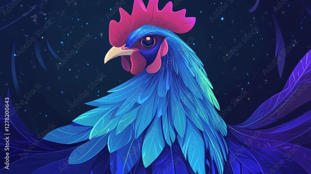 Stylized Illustration of a Blue Rooster Stylized Illustration of a Blue Rooster