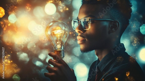 A young entrepreneur brainstorming ideas on a glass board