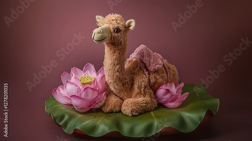 Stuffed camel on a floating lotus pad