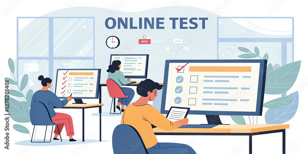 Group of Students Taking Online Quizzes Through University Platforms for Enhanced Learning Experience Group of Students Taking Online Quizzes Through University Platforms for Enhanced Learning Experience