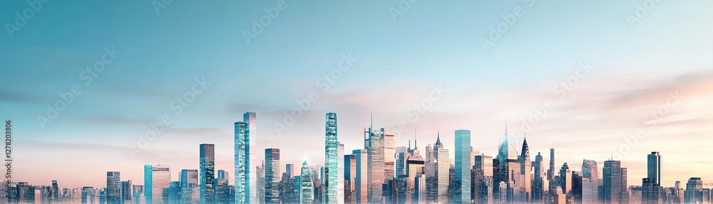 Fototapeta premium Futuristic city skyline with skyscrapers made from recycled materials and powered by green energy