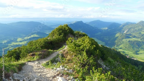 Stunning Spring Mountain Hike through Oberjoch Pass, Tannheimer Tal, Tirol - Majestic Peaks, Clear Blue Skies, and Lush Green Meadows in the Austrian Alps