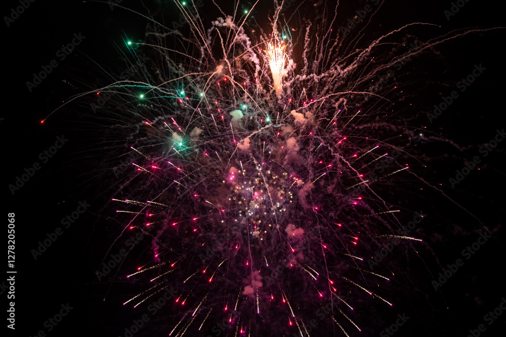 Beautiful festive fireworks on the dark sky. Beautiful festive fireworks on the dark sky.