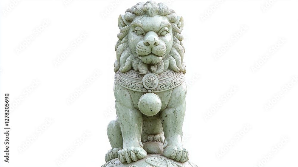 Majestic Jade Lion Statue with Paws Perched on Decorative Base Majestic Jade Lion Statue with Paws Perched on Decorative Base