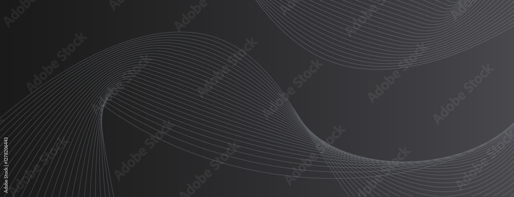 Fototapeta premium Dark gray background with flowing lines. The background features a smooth, gray texture, creating a sleek and modern look. Wave background vector. Black background.