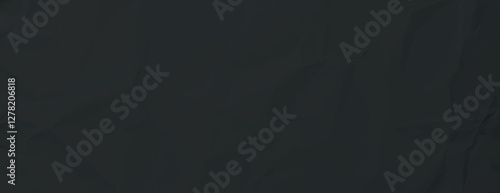Dark black background with a crumpled texture. The black background adds depth and a subtle, textured style. Paper texture background vector. Black background.
