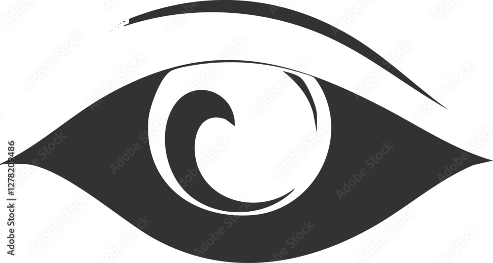 Monochrome abstract eye icon with curved lines and minimalist design. Monochrome abstract eye icon with curved lines and minimalist design.
