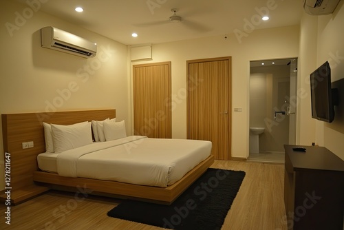 Modern Hotel Room Featuring King Size Bed and Ensuite Bathroom