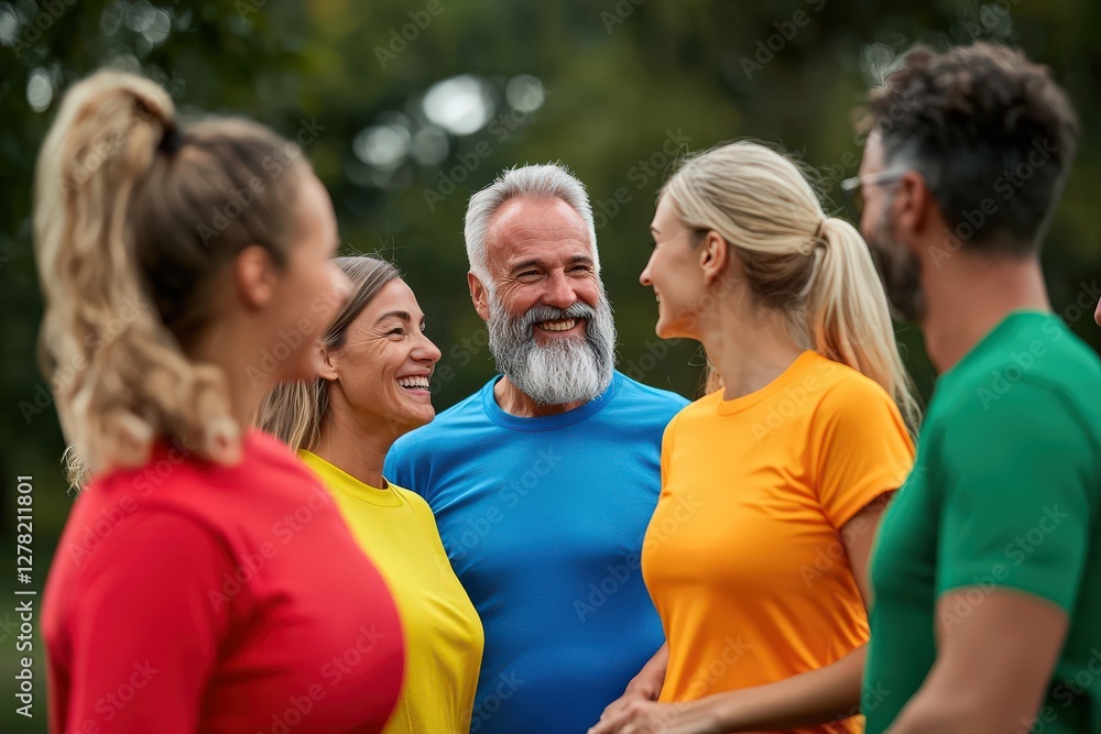 A group of adults enjoying an active lifestyle together, encouraging each other. A group of adults enjoying an active lifestyle together, encouraging each other.