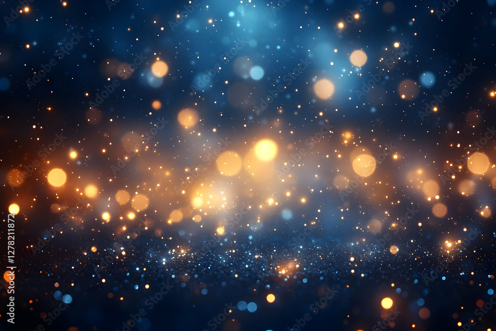 Abstract Golden and Blue Bokeh Light Background with Glitter Sparkle for Festive Celebration Abstract Golden and Blue Bokeh Light Background with Glitter Sparkle for Festive Celebration