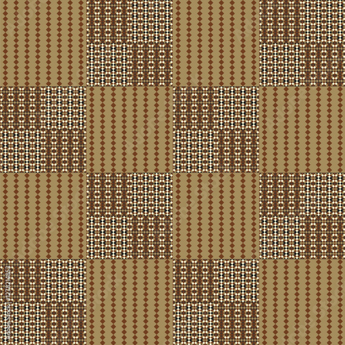 Abstract geometric seamless pattern backgrounds in mocha mousse, white and brown colors. Seamless background for fabrics, textiles, packaging and wallpaper. Vector illustration