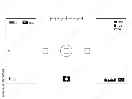 Capture photo or video finder with function icons, preview indicator, vector of viewfinder aperture, digital, equipment videography, editing frame photography, camcorder preview for camera shooting