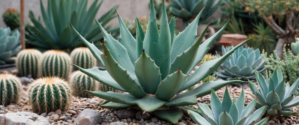 Obraz premium Agave Quadriflora Diverse Succulent Garden with Green Cactus and Various Plant Varieties in Natural Landscape Setting