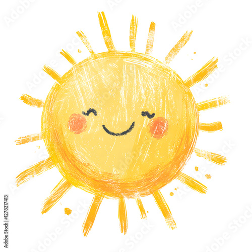 Yellow watercolor smiling sun isolated on white background