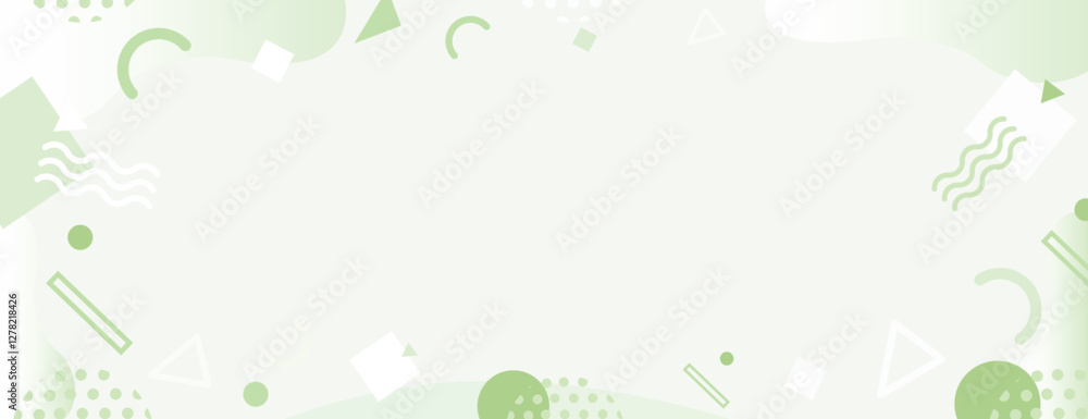 Light green background with geometric shapes. The background is soft and pastel green with a smooth texture and abstract design. Memphis pattern frame background. Green background vector.
