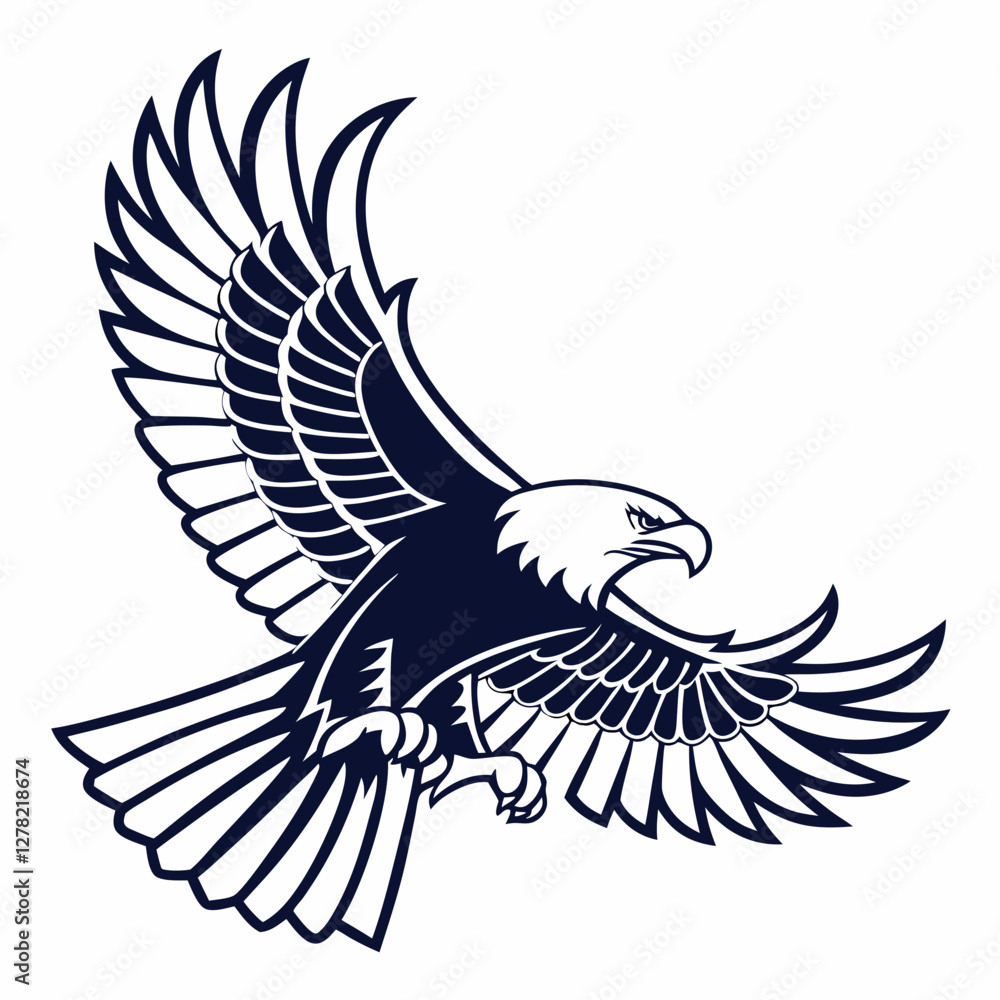 Fototapeta premium his stylized, graphic illustration showcases a detailed line drawing Line Art Illustration of an Eagle's
