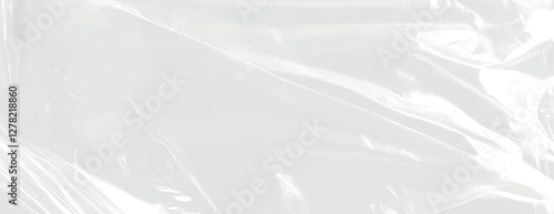Glossy white background with a smooth, reflective texture. The white background creates a sleek, modern look. Plastic foil wrap texture background. Gray background vector.