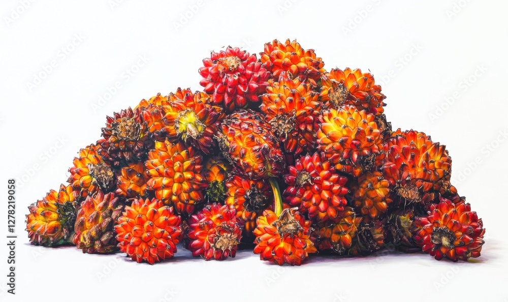 A vibrant pile of red pine cones arranged artistically on a white background, ideal for nature-themed designs A vibrant pile of red pine cones arranged artistically on a white background, ideal for nature-themed designs