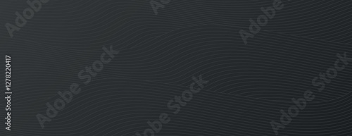 Abstract black background with smooth gradient and light streaks. The black background features a soft, flowing texture. Vector. Shiny gradient wave background. Black background vector.