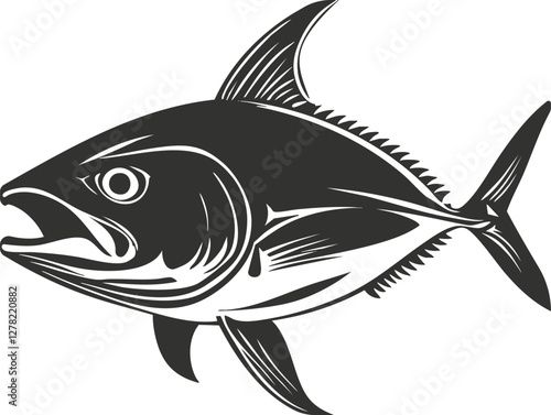 Black and white silhouette illustration of a tuna fish.