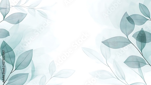 Delicate Teal Leaves Artistic Botanical Design