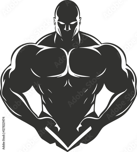 Bold muscular silhouette icon representing strength and fitness.