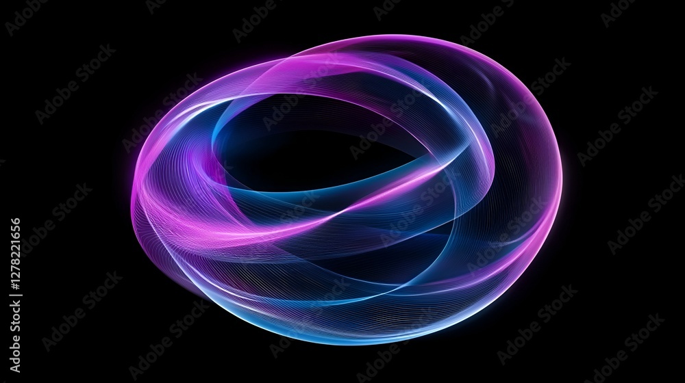 Abstract swirling ring design, vibrant colors on black background.  Possible use stock photography