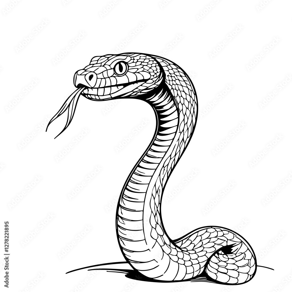 Fototapeta premium Realistic Snake Illustration – Black and White Serpent Drawing for Tattoos, Science, and Printable Wildlife Art