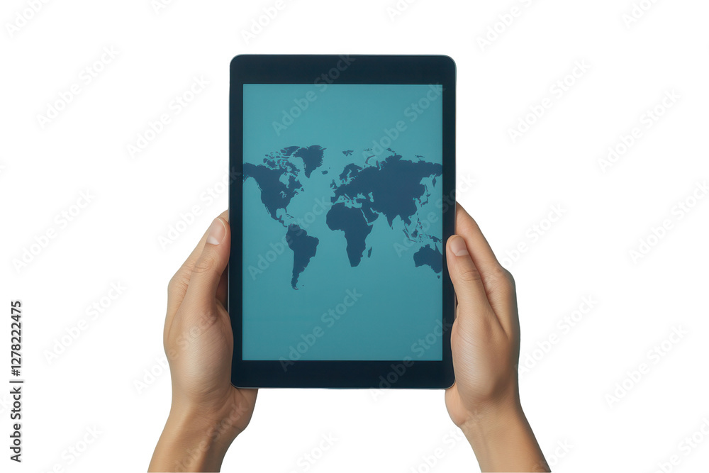 Exploring global maps tablet devices digital workspace transparent background modern technology aerial view connectivity Exploring global maps tablet devices digital workspace transparent background modern technology aerial view connectivity