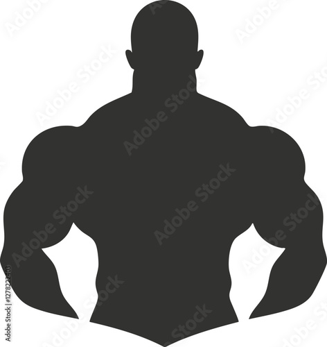 Silhouette of a muscular bodybuilder icon on a white background.