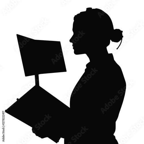 Translator silhouette concentrating on text, profession symbolism