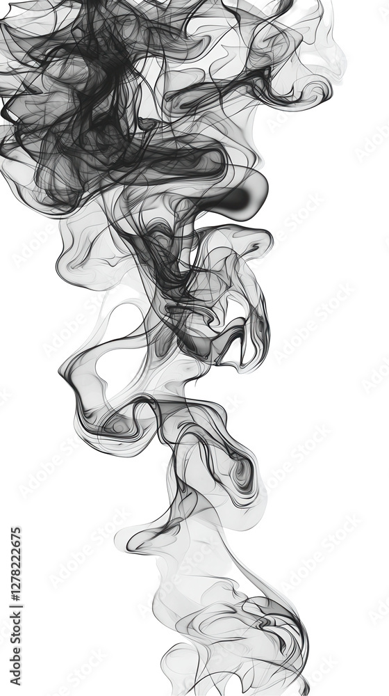 Fototapeta premium Flowing black smoke patterns abstract art digital illustration transparent background ethereal atmosphere