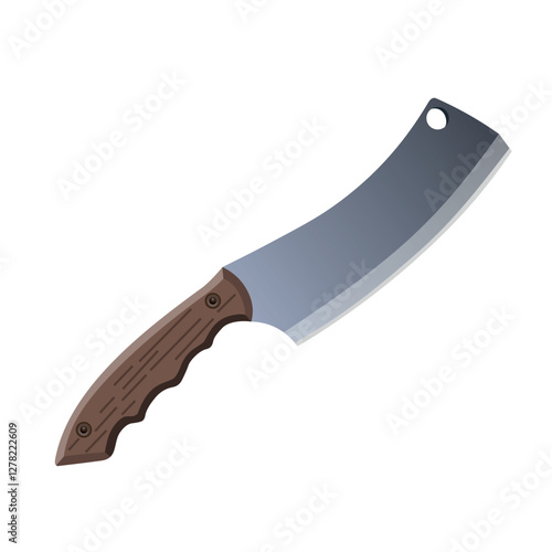 Handmade forged kitchen butcher knife. Meat cleaver with wood handled. Vector illustration isolated on a white background in a realistic style