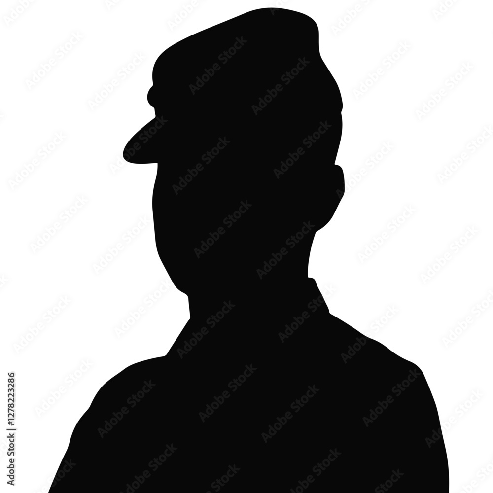 Pilot silhouette in flight cap, black and white, professional symbolism Pilot silhouette in flight cap, black and white, professional symbolism