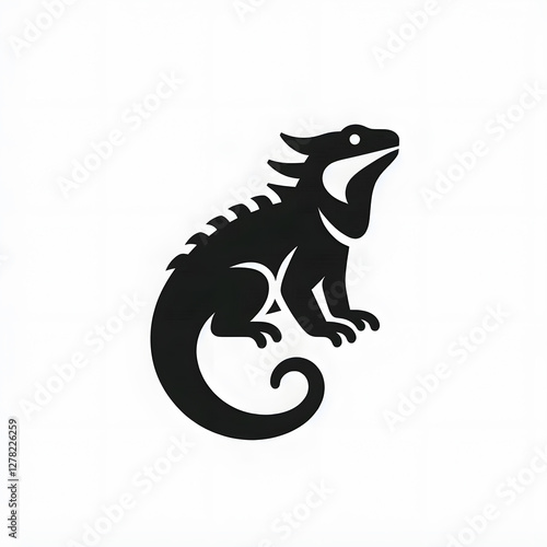Flat and minimalist iguana logo icon of silhouette black shape design