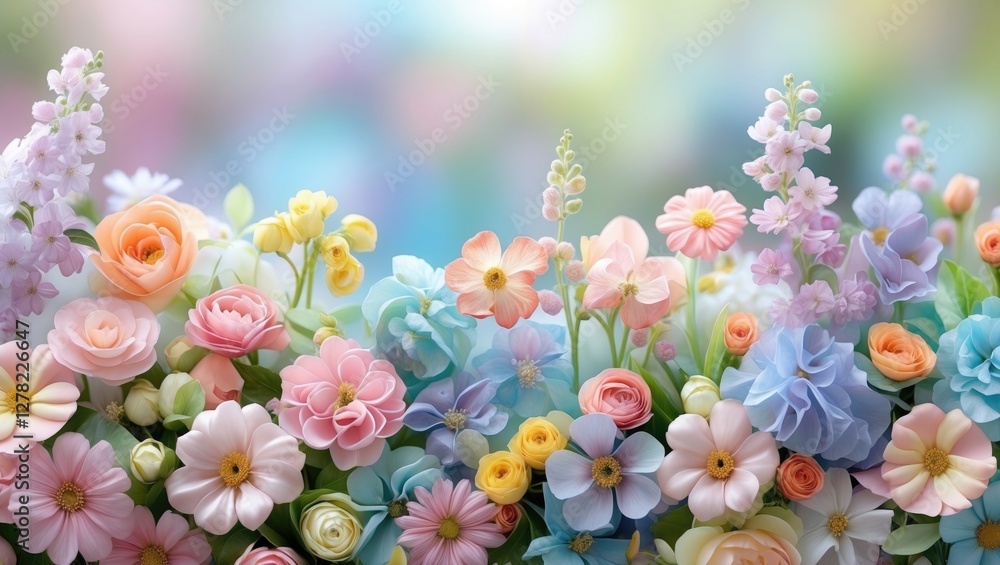 Pastel Floral Border with Soft Blurred Background Ideal for Spring Themes and Elegant Design Projects Pastel Floral Border with Soft Blurred Background Ideal for Spring Themes and Elegant Design Projects