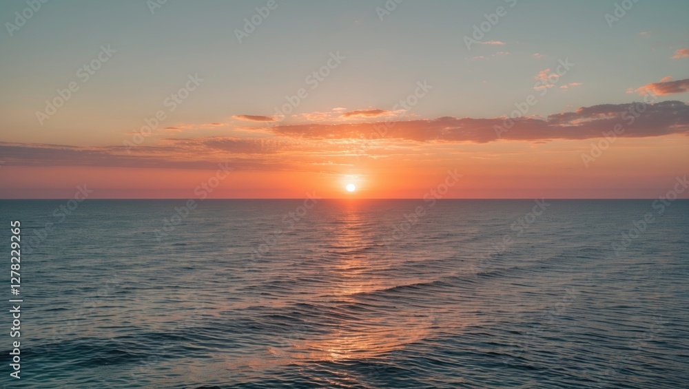 Obraz premium Serene Ocean Sunset with Vibrant Colors and Expansive Skies Ideal for Text Overlays and Relaxing Backgrounds