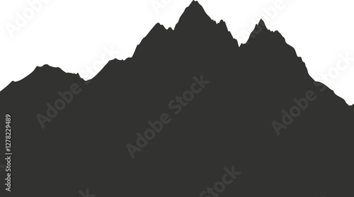 Silhouette of a mountain range against a white background.