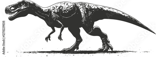 Black and white illustration of a running Tyrannosaurus Rex.
