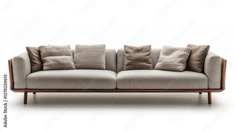 Modern Stylish Sofa with Cushions in Light Tones and Wood Frame Modern Stylish Sofa with Cushions in Light Tones and Wood Frame