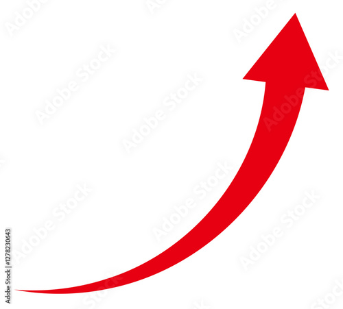 上昇する矢印、赤色シンプルイラスト