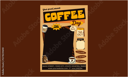 Coffee store Flyer. Coffee shop, Coffee house, cafe-bar, barista, drink. Vector illustration for poster, banner, flyer, advertising, commercial, promo, menu.