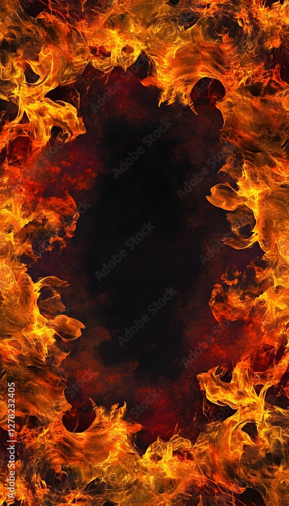 Fiery frame surrounds a dark smoky center creating contrast Fiery frame surrounds a dark smoky center creating contrast