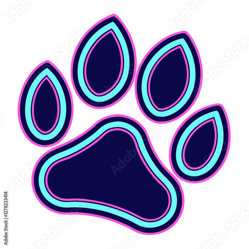 Neon Dog Paw Icon, Glowing Pet Symbol, Futuristic Animal Print, Cyberpunk Design, Digital Illustration, Isolated Transparent Background, Pet Care Logo, Veterinary Concept, Tech-Inspired Graphic, Moder