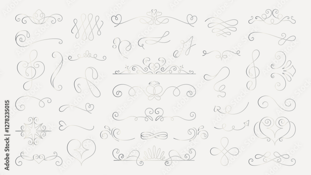 Vector set. Elegant swirls and flourishes in a decorative design. Flourishes and swirls create a sophisticated, decorative look. Perfect for decorative projects. Hand drawn ornament vector set. Vector set. Elegant swirls and flourishes in a decorative design. Flourishes and swirls create a sophisticated, decorative look. Perfect for decorative projects. Hand drawn ornament vector set.