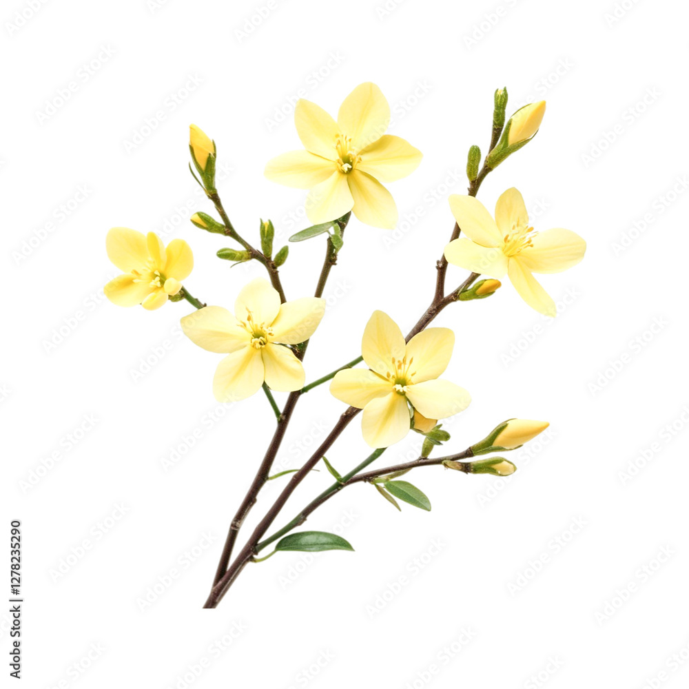 Fototapeta premium Delicate Pale Yellow Flowers Blooming Beautifully on a Branch Springtime Serenity