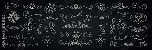 Vector set. Elegant swirls and flourishes in a decorative design. Flourishes and swirls create a sophisticated, decorative look. Perfect for decorative projects. Hand drawn ornament vector set.