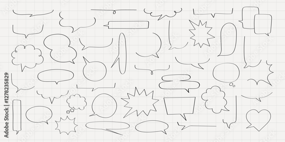 Fototapeta premium Collection of white speech bubbles on background. Various shapes of speech bubbles, perfect for comics or design projects. Speech bubbles in different styles. Message illustration vector.