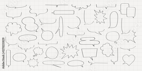 Collection of white speech bubbles on background. Various shapes of speech bubbles, perfect for comics or design projects. Speech bubbles in different styles. Message illustration vector.