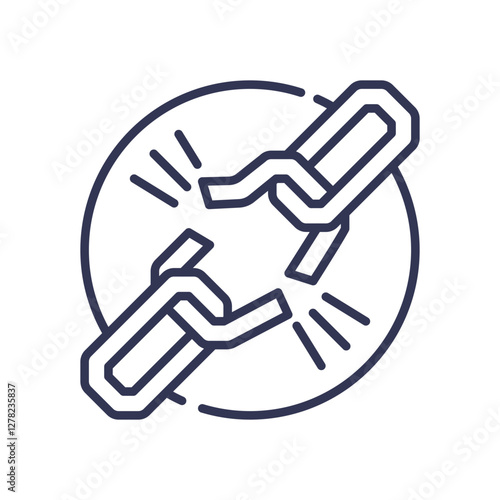 A broken chain link symbolizes a compromised connection or security breach.